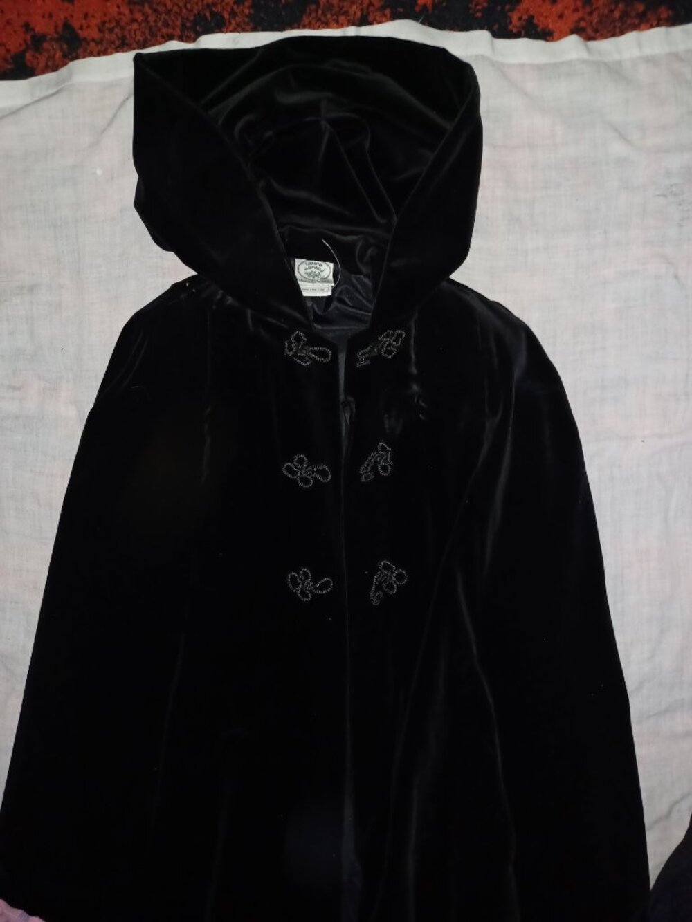 Laura Ashley black velvet hooded cape s/m unworn